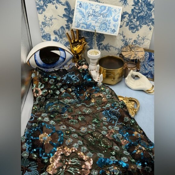 🆕 BRONX & BANCO🧿 NWOT Sicilia Blue Sequin Fluted Hem Maxi Dress Sz M US 6 - Picture 13 of 16